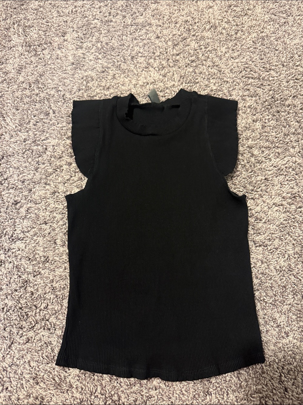 Alya Black Ribbed Sleeveless Top with Flutter Cap Sleeves